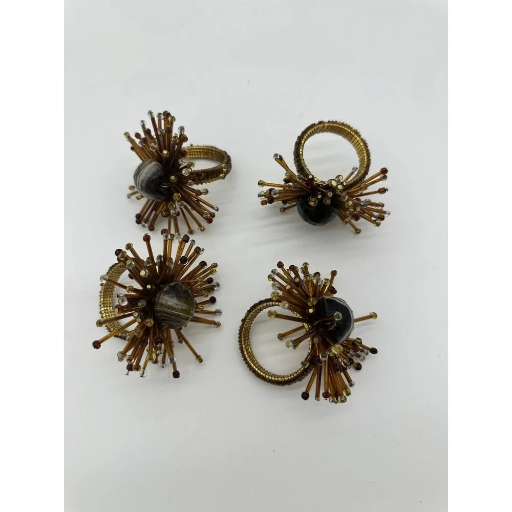 Pier 1‎ imports Amber Canyon napkin rings beaded fun unique set 4